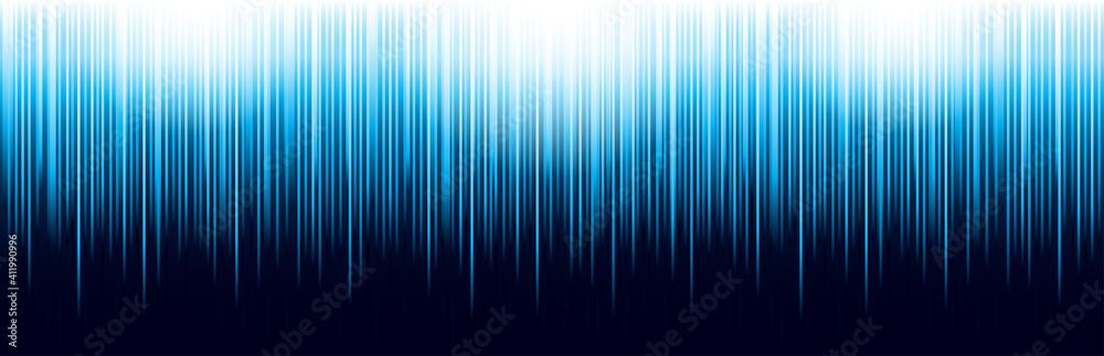 Banner with blue glowing striped lines technology. Horizontal blue background with vertical lines. Cover Design template for the headers, brochure, website, banner, catalog, poster, magazine. Vector 