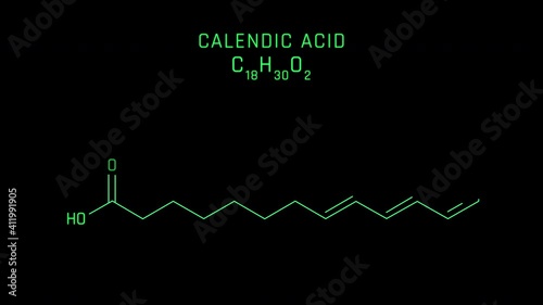 Calendic Acid Molecular Structure Symbol Neon Animation on black background photo