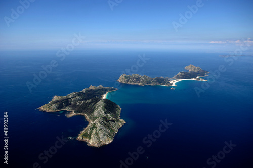 aerial view of the Cies Islands national park in Galicia