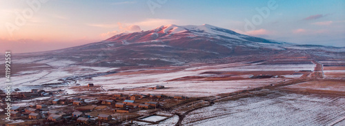 beautiful snowy landscape with mountain