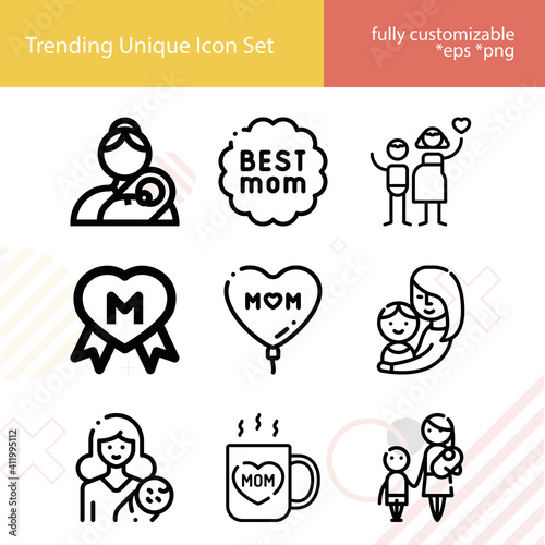 Simple set of female parent related lineal icons.