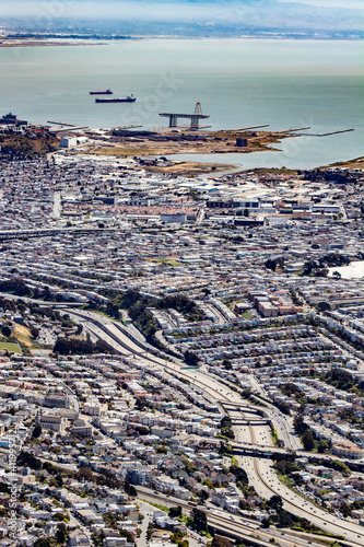 Aerial View of Different Neighborhoods and the Bay in South San Francisco, California, USA