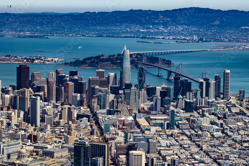 Beautiful View of Downtown with the San Francisco-Oakland Bay Bridge and Yerba Buena Island in San Francisco, California, USA