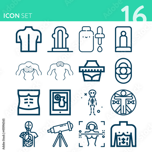 Simple set of 16 icons related to corpse