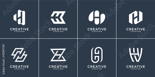 Set of collection letter H logo design template.logo can be used for building company,financial,consulting. Premium Vector