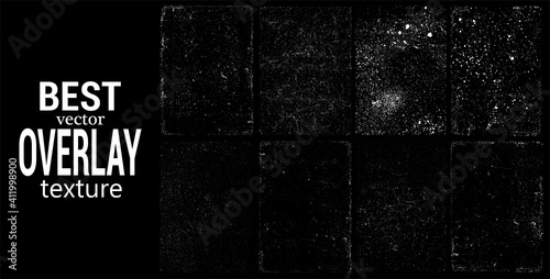 Overlays stamp texture with effect grunge, damage, old, concrete, spray effect and drop ink splashes. Best dirty grainy stamp. Different paint textures with background. Vector collection overlay