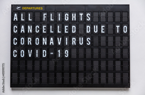 Airport Departures Board COVID-19 Coronavirus Flights Cancelled photo