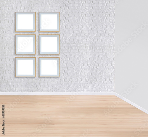 bright empty interior design  stone wall. 3D illustration