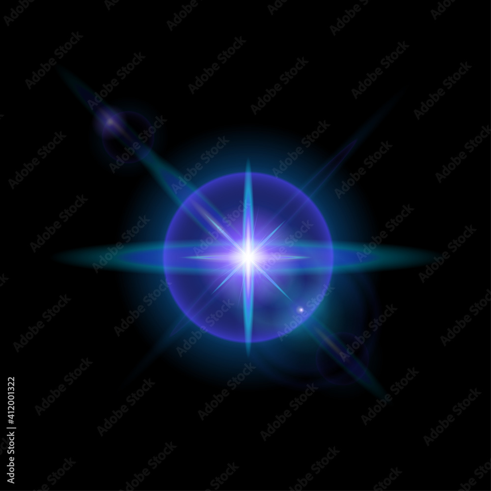 Fototapeta premium Realistic Lens Flare Elements Collection. Light Effect Transparent Design. Vector illustration