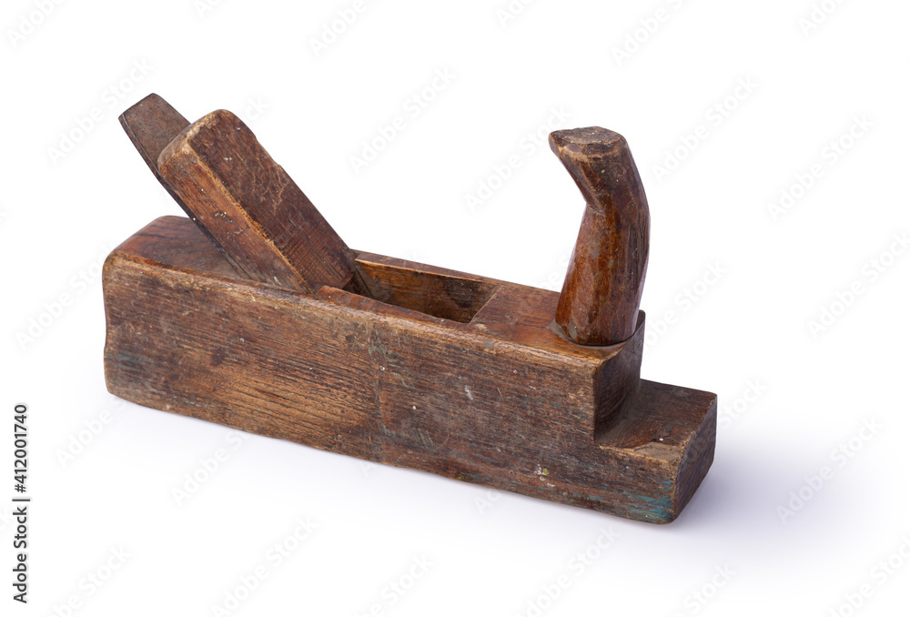 Old wooden hand plane for woodworking isolated on white background. Path included Old wooden hand plane for woodworking isolated on white background. Path included