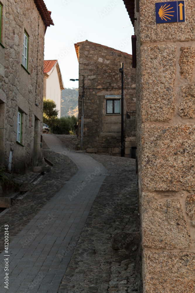 Narrow street on portuguese historic village Castelo Novo