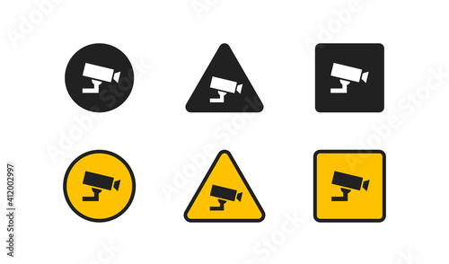 CCTV icon set. Security camera illustration symbol. Safety video sign, warning concept in vector flat