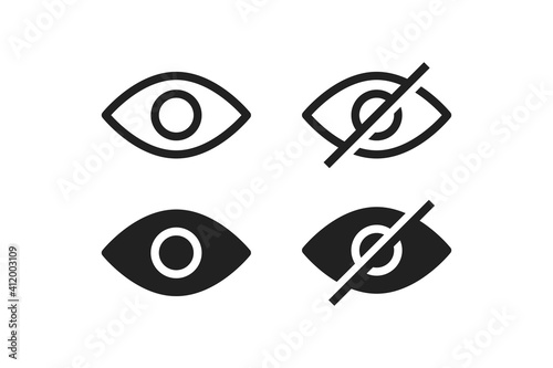 Eye icon set. View line concept symbol. Vision outline sign, look and see vector illustration in flat
