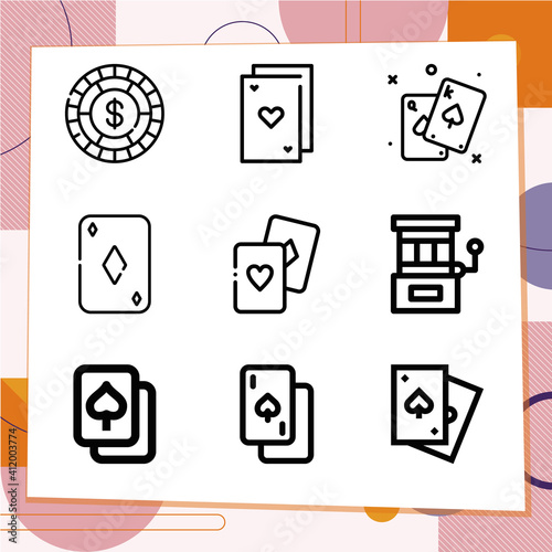 Simple set of 9 icons related to poker