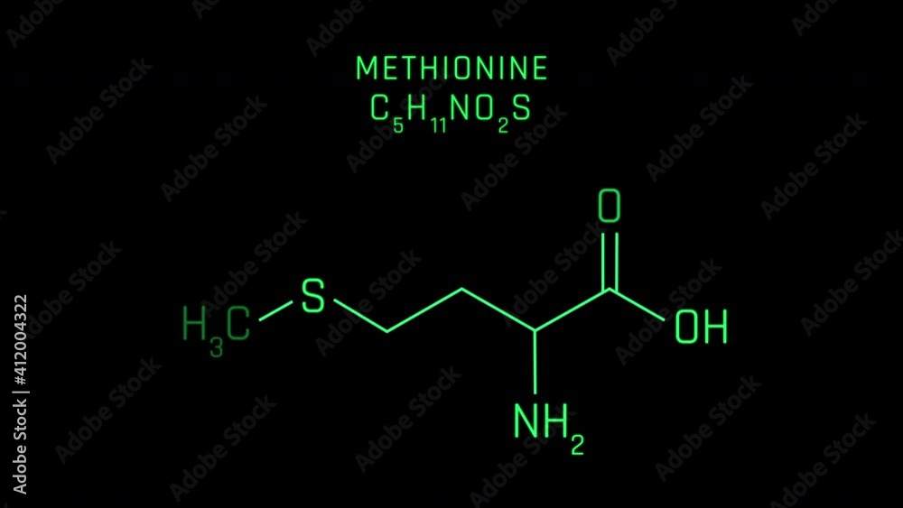 Methionine Molecular Structure Symbol Neon Animation on black background Methionine Molecular Structure Symbol Neon Animation on black background