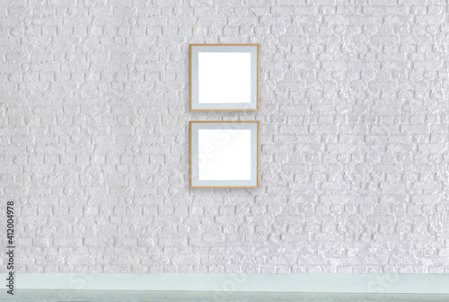 white brick wall modern lamp textured wood laminate flooring, empty space © Ds design studio