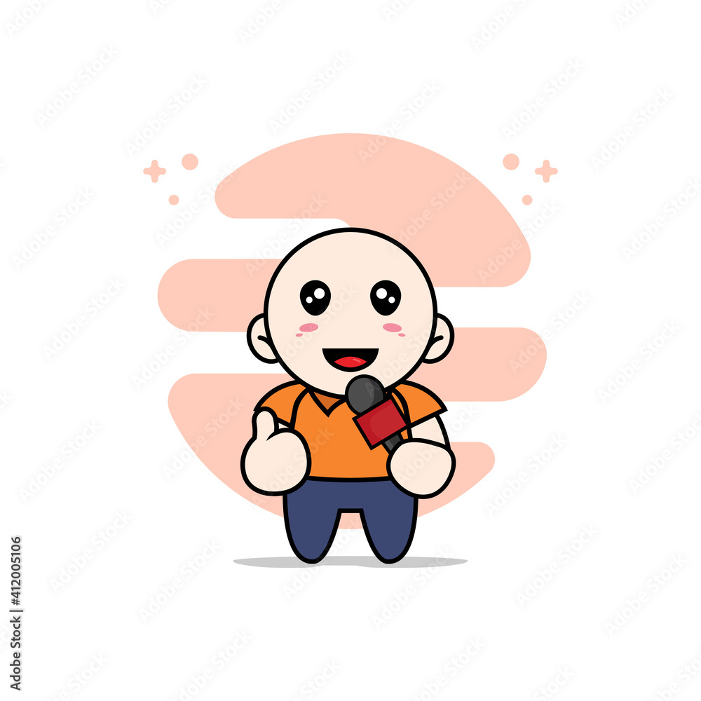 Fototapeta premium Cute courier character holding a microphone.