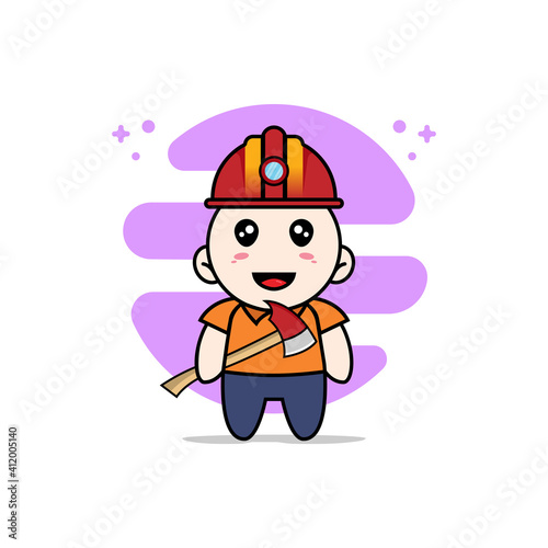 Cute courier character wearing miners costume.