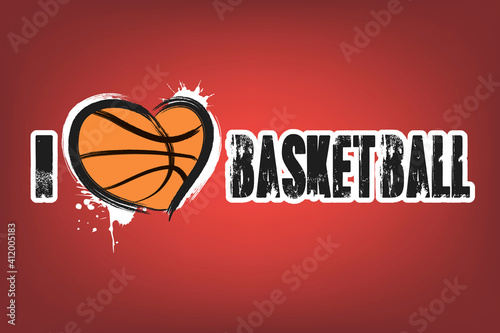 I love basketball. Design pattern on the basketball theme for greeting card, logo, emblem, banner, poster, flyer, badges. Vector illustration