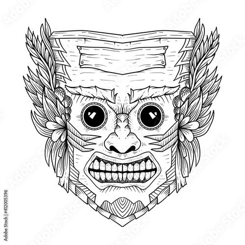 tattoo and t shurt design black and white culture mask isolated design photo