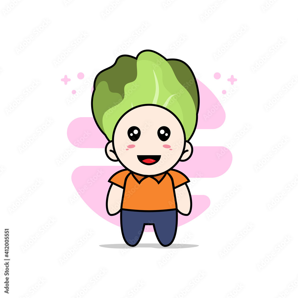 Cute courier character wearing cabbage costume. Cute courier character wearing cabbage costume.
