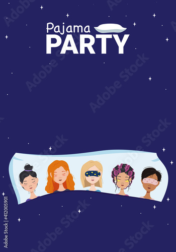 Hen party. Women sleepover poster in pyjama party style