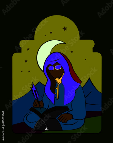 Ramadan stay at home concept with a Moslem read the holy Quran illustration on landing page photo