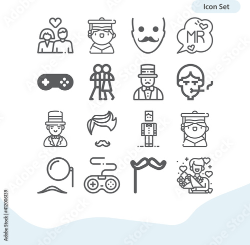 Simple set of adult male related lineal icons.