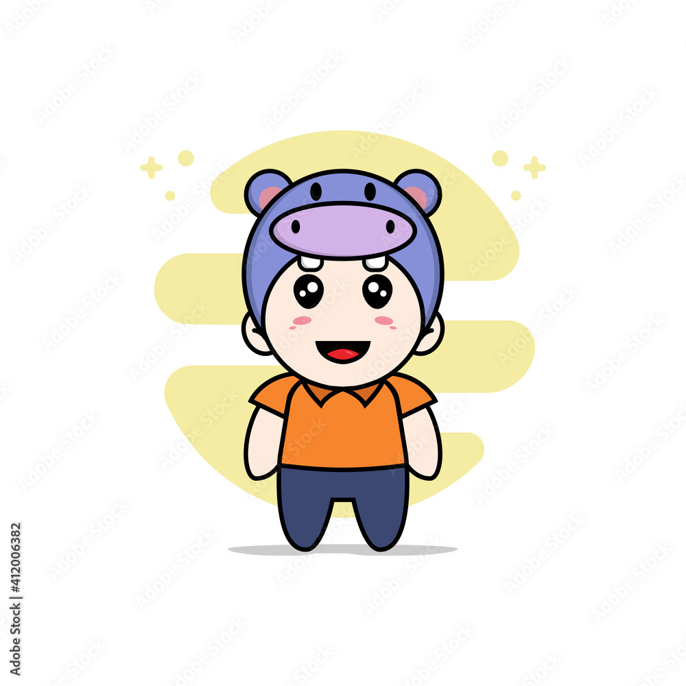 Cute courier character wearing hippopotamus costume. Cute courier character wearing hippopotamus costume.