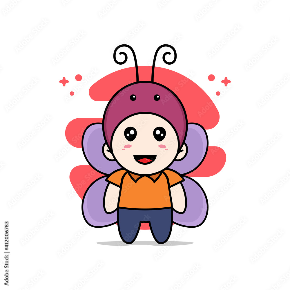 Cute courier character wearing butterfly costume.