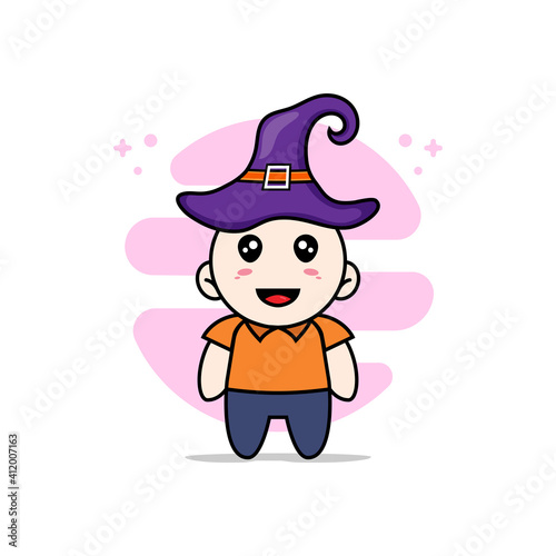 Cute courier character wearing witch hat.
