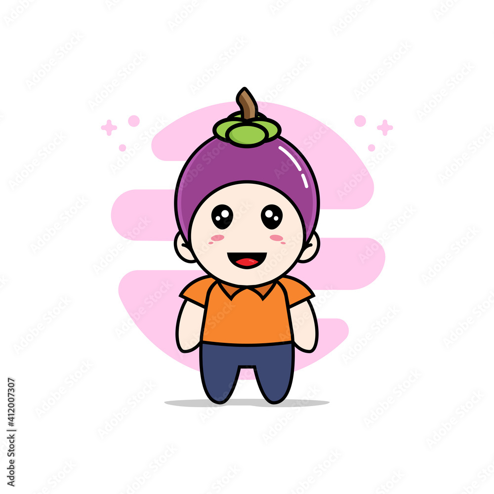 Cute courier character wearing mangosteen costume. Cute courier character wearing mangosteen costume.