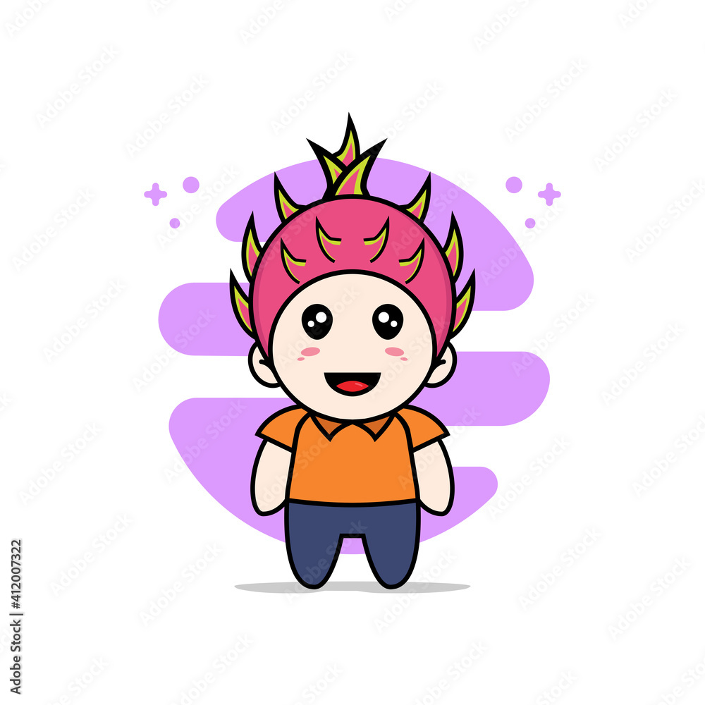 Cute courier character wearing Dragon fruit costume. Cute courier character wearing Dragon fruit costume.