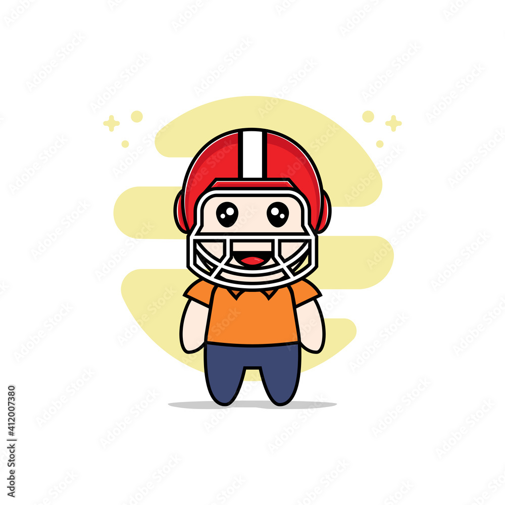 Cute courier character design wearing american football helmet costume.