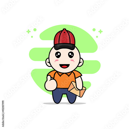 Cute courier character wearing postman costume. © Turn