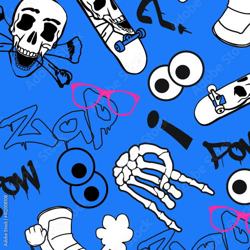 Skull Seamless Repeat Pattern Wallpaper, t-shirt, brand, apparel, background, label, cover