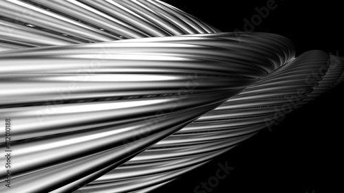 Metallic silver wire rope. 3D illustration. 3D high quality rendering. 3D CG.