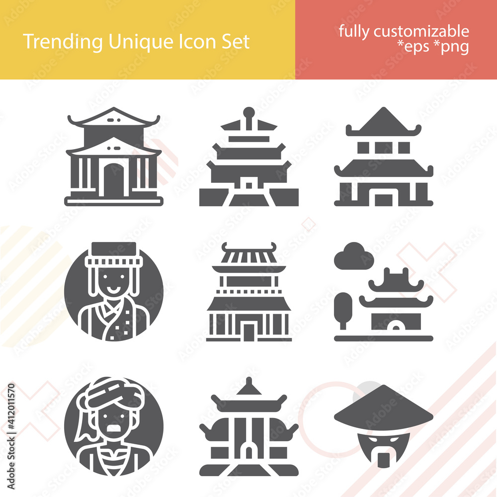 Simple set of tibet related filled icons.