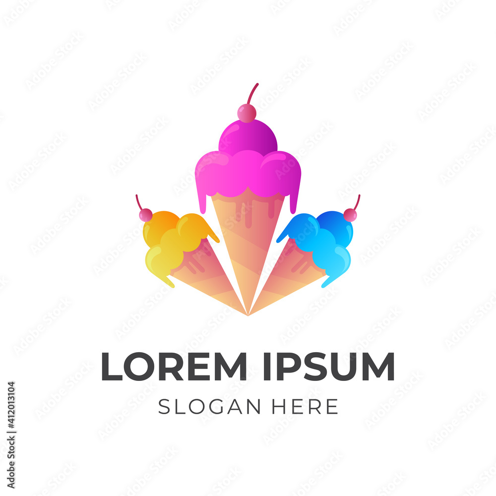 ice cream logo template with 3d colorful style ice cream logo template with 3d colorful style