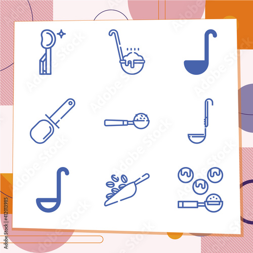 Simple set of 9 icons related to ladle