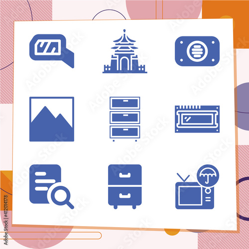 Simple set of 9 icons related to wall