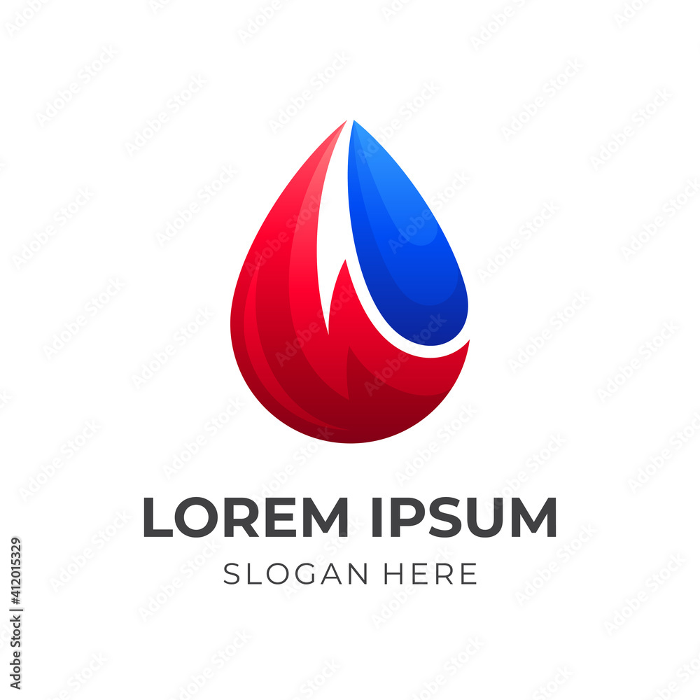 Water drop logo with fire design combination, 3d colorful icons Water drop logo with fire design combination, 3d colorful icons