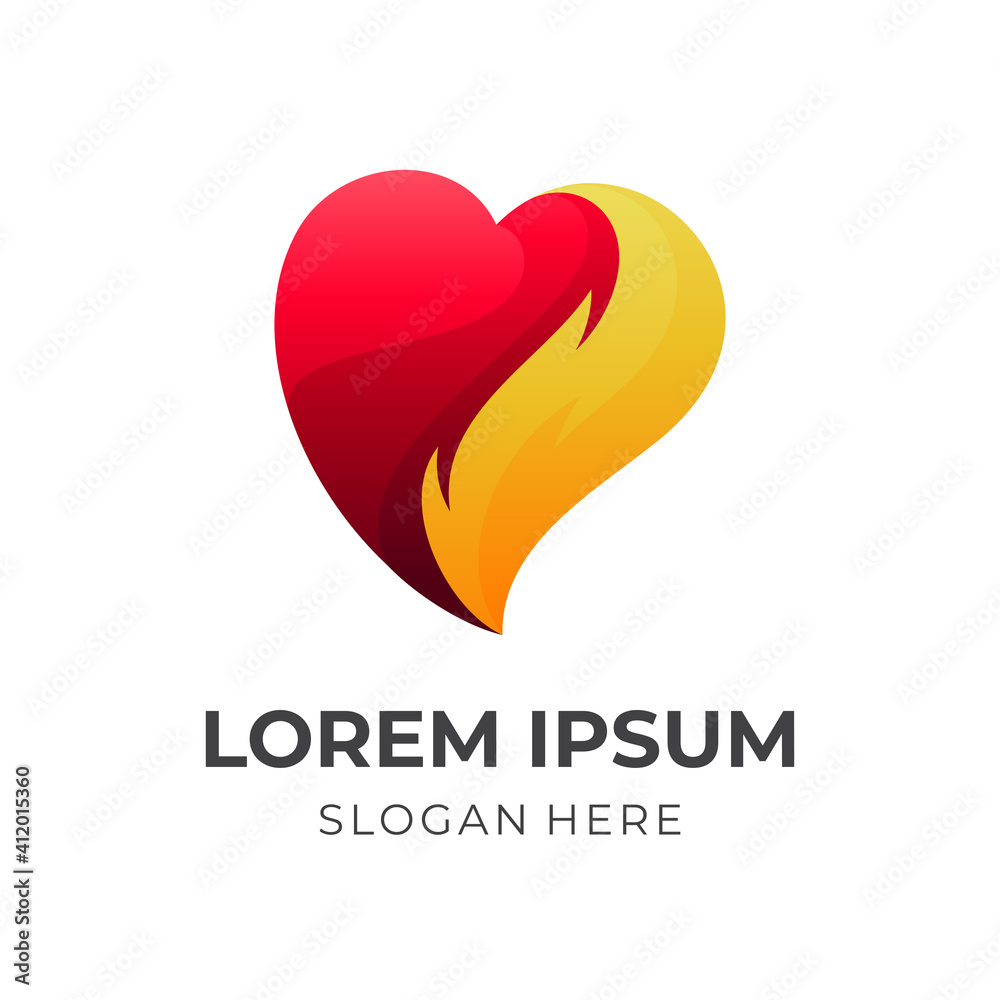 Love logo and fire design combination, hot icon template