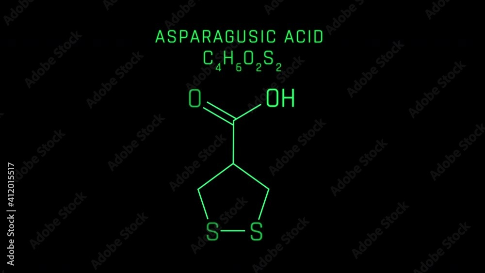 Asparagusic acid Molecular Structure Symbol Neon Animation on black