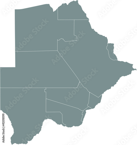 Gray vector map of Botswana with white borders of its districts