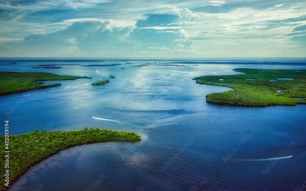 Aerial View of Caloosahatchee River Tributary at Cape Coral, Florida Aerial View of Caloosahatchee River Tributary at Cape Coral, Florida