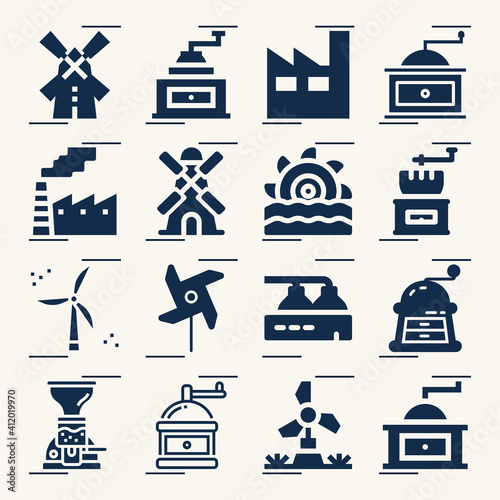 Simple set of manufacturing plant related filled icons.