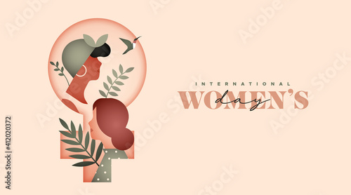 Women's day diverse women tropical leaf card
