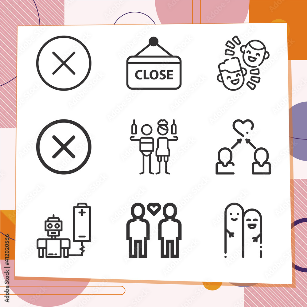 Simple set of 9 icons related to relatives