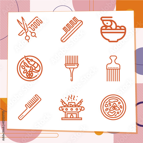Simple set of 9 icons related to turkey cock